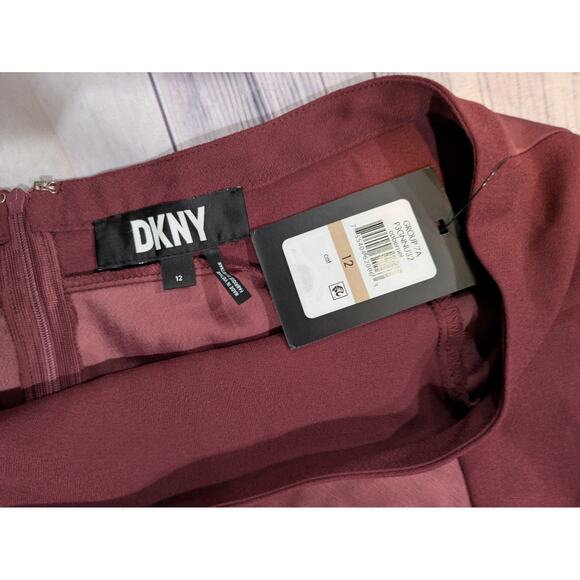 NWT DKNY Mixed Media Midi Skirt Burgundy Size 12 - Picture 3 of 5